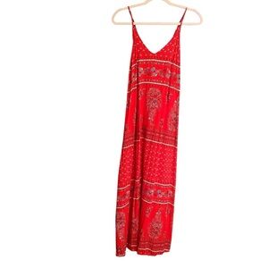 Old Navy Women’s Red 
Maxi Patterned Cross Straps-Size Large-Floral, Boho